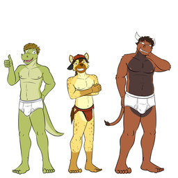 anthro backwards_baseball_cap backwards_hat baseball_cap briefs clothed clothing crossed_arms feet gesture group hand_gesture hat headgear headwear humanoid_feet jockstrap jockstrap_only looking_at_viewer male navel nipples plantigrade tail thumbs_up tighty_whities topless trio underwear underwear_only waistband_stripe white_briefs white_clothing white_underwear fuze fuzeyeen gabriel_(fuze) alligator alligatorid bovid bovine crocodilian hyena mammal reptile scalie spotted_hyena 1:1 hi_res