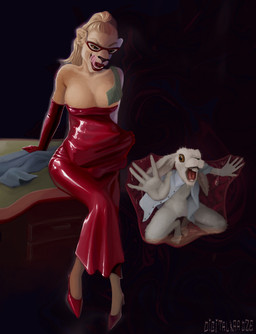 abdominal_bulge accessory anthro armwear belly big_breasts breasts clothed clothing dress duo elbow_gloves eyewear featureless_crotch female floppy_ears footwear furgonomics furniture glasses gloves hair handwear high_heels internal internal_stomach latex latex_clothing latex_dress latex_gloves latex_handwear licking licking_lips lips lipstick makeup male male/female necktie open_clothing open_shirt open_topwear oral_vore organs ponytail red_clothing red_dress screaming shirt shoes size_difference stomach struggling struggling_prey table tongue tongue_out topwear vore yellow_sclera nst123 felid lagomorph leporid lion mammal pantherine rabbit hi_res