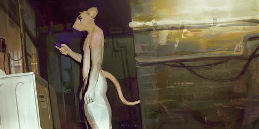 anthro electronics flaccid foreskin fur genitals inside looking_at_object looking_at_phone male nude penis phone solo unretracted_foreskin white_body white_fur mokejumps mammal mouse murid murine rodent hi_res