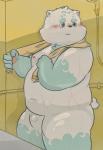 anthro belly blush fur genitals humanoid_hands male moobs navel nipples overweight overweight_anthro overweight_male penis solo towel wet white_body white_fur young awa_awa bear mammal 2019