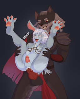 abdominal_bulge anal anal_penetration anthro belly belly_inflation bodily_fluids bunnyrabbit cum cum_in_ass cum_inflation cum_inside duo ejaculation fantasy feet genital_fluids genitals hindpaw holding_both_legs inflated_belly inflation knot legs_in_air legs_up magic_user male male/male pawpads paws penetration penile penile_penetration penis plantigrade spread_legs spreading standing standing_position warrior frank22young mythology canid canine canis hare lagomorph leporid mammal mythological_canine mythological_creature rabbit rabbit_bunny werecanid werecanine werecreature werewolf wolf absurd_res hi_res