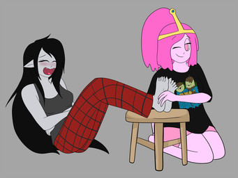 5_toes barefoot blush claws clothing duo fangs feet female foot_fetish foot_focus furniture pajamas shirt stool t-shirt teeth tickle_fetish tickle_torture tickling tickling_feet toe_claws toes topwear wingrims adventure_time cartoon_network marceline_abadeer princess_bubblegum humanoid vampire 4:3