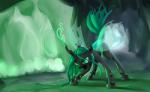 arthropod changeling detailed_background fangs female feral friendship_is_magic green_eyes hasbro hi_res hooves horn insect_wings my_little_pony nadnerbd open_mouth queen_chrysalis_(mlp) solo teeth wings
