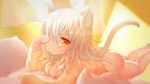 amber_eyes bed bent_wrist bottomless breasts butt clothed clothing female furniture looking_at_viewer lying lying_on_bed on_bed on_front pillow solo mofuaki animal_humanoid cat_humanoid felid felid_humanoid feline feline_humanoid humanoid mammal mammal_humanoid 16:9 2016 hi_res widescreen