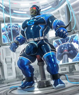 anal anal_penetration anal_sheath ankle_cuffs anklecuffs biceps blue_clothing blue_gloves blue_handwear blue_skinsuit bodily_fluids bulge butt clothing cuff_(restraint) detailed_bulge dildo dildo_in_ass dildo_insertion drone drooling electronics eyewear fucking_machine gag gagged gagged_drooling gloves goggles green_body green_skin handcuffed handcuffs handwear hypnosis hypnotic_visor laboratory low-angle_view machine male male_penetrated metal_cuffs mind_control monitor muscular muscular_humanoid muscular_male muscular_thighs nipple_outline not_furry object_in_ass penetration rear_view red_visor restraints saliva sex sex_toy sex_toy_in_ass sex_toy_insertion skinsuit solo standing standing_sex submissive submissive_male tight_clothing takahirosi humanoid orc 2022 hi_res