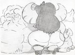 after_vore belly big_belly big_butt butt female female_pred group horn huge_belly hyper hyper_belly multiple_prey overweight rear_view vore shar0makai demon 2023 sketch