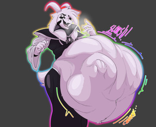anthro big_butt black_sclera butt churn clothing digestion fur horn male onomatopoeia robe smile solo sound_effects text vore white_body white_fur foxynoms undertale undertale_(series) asriel_dreemurr asriel_dreemurr_(god_form) boss_monster_(undertale) bovid caprine caprine_demon demon mammal absurd_res hi_res