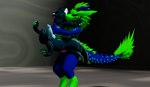 anthro big_penis blue_body blue_fur blue_penis carrying_another carrying_partner duo erection fur genitals green_body green_fur knot looking_pleasured male male/male open_mouth penetration penis size_difference tail tongue tongue_out pure_soul_72 blender_cycles taidum wickerbeast 3d_(artwork) blender_(artwork) digital_media_(artwork) hi_res