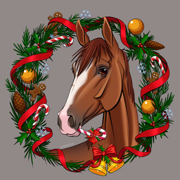 ambiguous_feral ambiguous_gender brown_eyes feral fur hair holidays hooves mane quadruped red_body red_fur red_hair red_mane ribbons solo tail wreath beesa new_year equid equine horse mammal 1:1 digital_media_(artwork) hi_res portrait signature