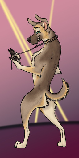 abstract_background anthro brown_body brown_fur dancing floppy_ears fur grey_body grey_fur male pink_background prong_collar semi-anthro simple_background smile solo white_body white_fur regsmutt reg_(regsmutt) canid canine canis domestic_dog mammal mixed_breed 1:2 2026 digital_drawing_(artwork) digital_media_(artwork) full-length_portrait hi_res portrait