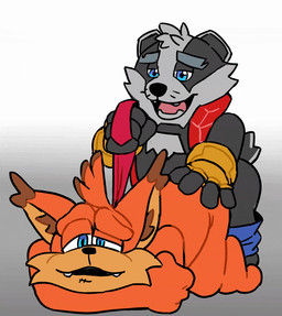 anthro black_body black_nose blue_eyes butt duo male male/male sex simple_background sightsear bradley_the_badger_(game) bubsy_(series) bradley_(bradley_the_badger) bubsy_bobcat badger domestic_cat felid feline felis mammal mustelid musteline 2025 animated