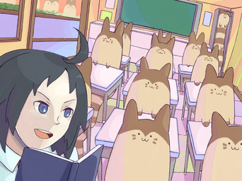 :3 ambiguous_gender classroom desk furniture group inside school table what momotyu nintendo pokemon cheren_(pokemon) furret generation_2_pokemon human mammal mustelid pokemon_(species)