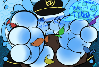 3_toes anthro big_feet blush feet foot_fetish laugh male restraints solo speech_bubble stocks tickling toes underwater water shy_zangoose bubbles_(adude54) amphibian aquatic axolotl fish mole_salamander salamander hi_res