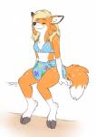 anthro biped black_nose claws clean_diaper cloth_diaper clothed clothing diaper digitigrade dipstick_tail female fur happy humanoid_hands markings multicolored_tail simple_background smile solo spots spotted_body spotted_fur swimwear tail tail_markings wearing_diaper white_background dracky canid canine deer fox hybrid mammal red_fox true_fox hi_res