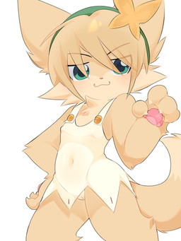 accessory anthro camel_toe cat_smile clothing dipstick_tail eye_through_hair eyebrow_through_hair eyebrows female fur genitals green_eyes hair hair_accessory hairband hand_on_hip handpaw leotard markings navel_outline pawpads paws pointy_ears prick_ears simple_background solo tail tail_markings tan_body tan_fur translucent translucent_clothing translucent_hair white_background young young_anthro young_female rabbithao77 canid canine fox mammal 3:4
