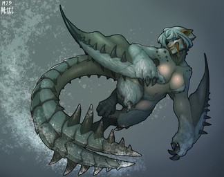 breasts claws fangs female fur hair simple_background solo tail teeth wings muhut capcom european_mythology monster_hunter mythology animal_humanoid barioth dragon flying_wyvern humanoid mythological_creature mythological_scalie scalie western_dragon wyvern 2019 hi_res