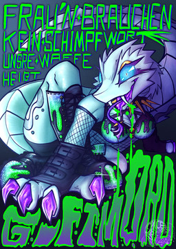 anthro boots breasts claws clothing dripping eyelashes eyeshadow female fishnet_clothing footwear forked_tongue long_tail long_tongue lyrics makeup markings medium_breasts non-mammal_breasts piercing poison scale_markings scales sharp_teeth shoes solo sparkles tail teeth text text_emphasis tongue ventral_scales starseeker ikkimel ikky_(ikkimel) reptile scalie snake absurd_res german_text hi_res translated