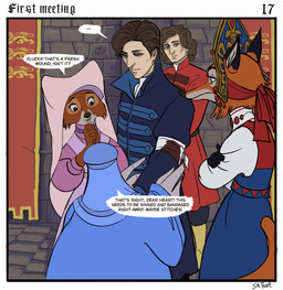 anthro banner blood blood_from_wound blood_on_bandage blood_stain bodily_fluids clasped_hands clothing crossed_arms dress ears_up female group headdress inside insignia kokoshnik male narrowed_eyes standing stone_floor stone_wall tail wall_(structure) winged_arms wings wounded sir_paulus disney robin_hood_(disney) lady_kluck lisabeth_(lord_paulus) maid_marian pavel_(sir_paulus) avian bird canid canine canis chicken fox galliform human mammal phasianid hi_res