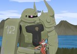 anthro clothing female fur gloves green_eyes grey_body grey_fur hair handwear machine mecha orange_body orange_fur red_hair sitting solo spacesuit tight_clothing repgg gundam mobile_suit_gundam zaku_ii canid canine fox mammal mobile_suit robot absurd_res hi_res