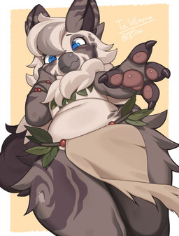 anthro beak biped blue_eyes brown_body brown_hair claws clothed clothed_anthro clothing countershade_fur countershade_torso countershading finger_claws fingers front_view fur hair handpaw looking_at_viewer looking_down looking_down_at_viewer low-angle_view navel paws simple_background smile solo zinfyu unknown_species 2026 absurd_res digital_drawing_(artwork) digital_media_(artwork) hi_res