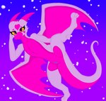 anthro blue_genitals female female/female markings membrane_(anatomy) membranous_wings pink_markings presenting purple_body raised_leg solo tail wings that_floof_neo mythology dragon mythological_creature mythological_scalie scalie absurd_res hi_res