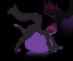 anthro belly big_belly claws grey_body grey_skin hair long_tail male pink_hair purple_belly purple_claws solo tail vore yellow_eyes cmitchell 6:5 absurd_res hi_res