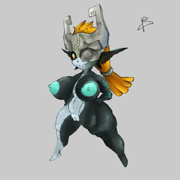 anthro armor big_breasts black_body black_skin breasts clothing female fused_shadow glistening glistening_body glistening_skin glowing glowing_eyes glowing_nipples grin hair headgear headwear helmet huge_breasts hyper hyper_breasts long_hair markings nipples orange_hair sharp_teeth shortstack shortstack_female smile solo teal_nipples teeth thick_thighs white_body white_skin wide_hips yellow_eyes yaginoko nintendo the_legend_of_zelda twilight_princess midna 1:1 absurd_res hi_res
