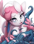 anthro blue_eyes breasts consentacles female hair heart_eyes heart_pupils heart_symbol iris layered_heart layered_heart_pupils multicolored_heart multicolored_pupils pink_hair pink_pupils pupils simple_background solo tentacles text two_tone_heart two_tone_pupils white_background white_pupils rilex_lenov nintendo pokemon mina_(rilex_lenov) eeveelution generation_6_pokemon pokemon_(species) sylveon url