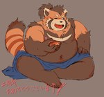 alcohol anthro barazoku belly beverage big_belly blush brown_body drunk kemono male moobs navel nipples one_eye_closed open_mouth orange_body overweight overweight_male sake sake_dish simple_background sitting solo substance_intoxication aotadobukitch tamacolle suruga_(tamacolle) ailurid mammal red_panda 2024 hi_res