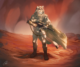 anthro biped boots cape clothing desert detailed_background dust_storm eyewear eyewear_on_head footwear goggles goggles_on_head gun looking_aside male male_anthro outside post-apocalyptic ranged_weapon rifle sand scavenger shoes solo standing warrior wasteland weapon osleepyevil wastelander ricius_teck cougar felid feline mammal 6:5