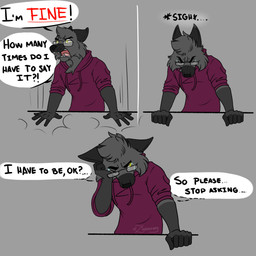 angry anthro bodily_fluids clothing crying dialogue eyewear fur glasses grey_body grey_fur hoodie male open_mouth solo tears text topwear yellow_eyes zingazary_(artist) canid canine canis mammal wolf 1:1 absurd_res english_text hi_res