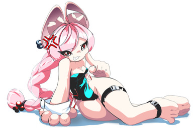 angry annoyed anthro braided_hair bunny_costume clothed clothed_anthro clothed_female clothing costume ear_piercing embarrassed female female_anthro fur hair legband leotard loli long_hair looking_at_viewer lying on_side piercing pink_body pink_fur pink_hair pose smile smiling_at_viewer solo thighband young young_anthro young_female ando zhao lagomorph leporid mammal rabbit absurd_res colored digital_drawing_(artwork) digital_media_(artwork) full-length_portrait hi_res portrait