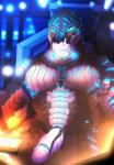 anthro biped cybernetics erection glowing glowing_eyes looking_at_viewer machine male muscular muscular_anthro muscular_male nude sitting solo tanks_(artist) cyborg scalie absurd_res hi_res