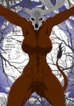 abs anthro big_breasts bone breasts brown_body cloud dead_tree dialogue featureless_breasts featureless_crotch female first_person_view holidays milith(kenshinho_arts) moon pinned pinned_to_ground plant skull skull_head solo tail tail_tuft text tree tuft kenshinho_arts halloween cel_shading digital_drawing_(artwork) digital_media_(artwork) hi_res portrait shaded three-quarter_portrait