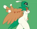 2016 3_fingers anthro anthrofied areola avian beak bird breasts brown_areola brown_body brown_eyes brown_feathers brown_nipples butt chest_tuft crotch_tuft decidueye feathers female fingers generation_7_pokemon green_background green_body green_feathers half-closed_eyes hand_on_hip looking_at_viewer lurking_tyger narrowed_eyes navel nintendo nipples non-mammal_breasts non-mammal_nipples nude pokemon pokemon_(species) pokemorph red_eyes simple_background smile solo tuft white_body white_feathers