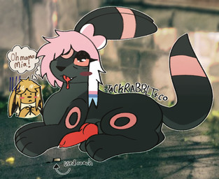 animal_genitalia animal_penis blush bodily_fluids canine_genitalia canine_penis drooling drugs duo feral genital_fluids genitals joints marijuana overweight paws penis precum saliva solo_focus substance_intoxication text thought_bubble jackrabbit_(artist) nintendo pokemon donut_(jackrabbit) munchkin_(jackrabbit) eevee eeveelution generation_1_pokemon generation_2_pokemon pokemon_(species) umbreon 2026 handwritten_text hi_res trans_(lore) trans_woman_(lore)