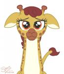 eyelashes female feral looking_at_viewer simple_background solo white_background selenophile friendship_is_magic hasbro my_little_pony gina_(mlp) giraffe giraffid mammal 2017 animated short_playtime