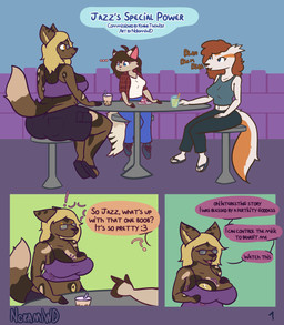 anthro big_breasts bodily_fluids breasts clothed clothing dialogue female fluffy fluffy_tail group holding_breast huge_breasts lactating tail text trio nokamiwd nintendo pokemon bam_(khainethewolf) jazz_(khainethewolf) kaya_(khainethewolf) african_wild_dog canid canine domestic_cat felid feline felis generation_3_pokemon linoone mammal pokemon_(species) shiny_pokemon absurd_res comic english_text hi_res