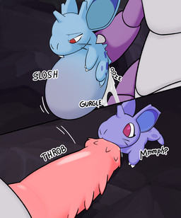 big_penis bodily_fluids cum cum_inflation cum_inside evolutionary_family female feral genital_fluids genitals group imminent_sex inflation it'll_never_fit leaking_cum male male/female penetration penis ridiculous_fit shallow_penetration size_difference slosh tears trio otherthatguy nintendo pokemon generation_1_pokemon nidoking nidoran nidoran♀ pokemon_(species) absurd_res comic hi_res