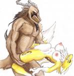 abdominal_bulge areola big_breasts black_sclera blue_eyes breasts canine chest_tuft clenched_teeth cum cum_in_pussy cum_inside demon digimon dramon erection feline female forced fox fur male mammal mane markings nipples nude pain penetration penis plain_background pussy rape renamon sex standing straight teeth tuft vaginal vaginal_penetration white_background
Rating: Explicit
Score: 3
User: TheMasterDramon1990
Date: April 02, 2014
