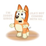 anthro bodily_fluids crying dialogue female fur gloves_(marking) leg_markings markings offscreen_character orange_body orange_fur shocked simple_background socks_(marking) solo tan_body tan_fur tears white_background young young_anthro dm29 bluey_(series) bingo_heeler australian_cattle_dog canid canine canis cattledog domestic_dog herding_dog mammal pastoral_dog