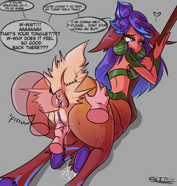 anal anus aroused ass_up blue_eyes blue_hair bodily_fluids butt butt_focus clothed clothing dialogue duo faceless_character faceless_male female female_on_human female_taur fluffy_ears furry_ears genital_fluids genitals grey_background hair heart_symbol interspecies long_ears long_hair male male/female male_rimming male_rimming_female oral partially_clothed penetration puffy_anus purple_eyes purple_hair rimming rimming_female sex simple_background solo_focus sound_effects speech_bubble split_form spread_anus spread_butt spreading taur_focus text vaginal vaginal_fluids vaginal_penetration vulva papersketch league_of_legends riot_games tencent anon lillia_(lol) deer deer_taur human humanoid_taur mammal mammal_taur taur absurd_res english_text hi_res signature