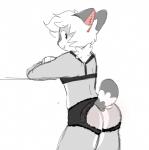 ambiguous_gender anthro butt clothing fur green_eyes grey_body grey_fur hair lingerie raised_tail solo tail underwear white_body white_fur white_hair qtipps bee_the_cat domestic_cat felid feline felis mammal sketch nonbinary_(lore)