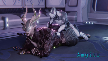 ambiguous_gender antlers big_butt butt doggystyle duo from_behind_position hooves horn larger_sub lying male not_furry on_front sex size_difference submissive thick_thighs vulpframe_(basedvulpine) amgitz digital_extremes tencent warframe excalibur_(warframe) oberon_(warframe) alien cervine deer humanoid mammal tenno warframe_(species) animated hi_res short_playtime video
