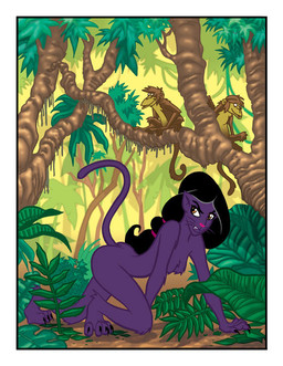all_fours alternate_species ambiguous_gender anthro anthrofied black_hair border breasts brown_body brown_fur brown_hair butt claws clenched_teeth featureless_breasts female forest fur group hair implied_transformation in_tree jungle looking_down looking_up nude outside plant purple_body purple_fur solo_focus tail teeth tree whiskers white_border justinblong2003 disney disney's_aladdin princess_jasmine_(disney) domestic_cat felid feline felis haplorhine mammal monkey primate 2005