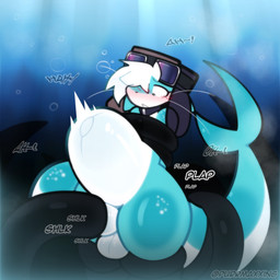 abdominal_bulge ambiguous_gender anal anal_penetration anthro aviator_cap aviator_goggles balls belly blush blushing_profusely bubble candy dessert duo fellatio food freckled_legs freckled_thighs freckles genitals gummy_(food) hair male moan oral penetration penile penis plap sex shark_tail teal_body tentacle_fellatio tentacle_in_ass tentacle_penetration tentacles underwater underwater_sex water white_belly white_hair purrmaxxing aquatic fish food_creature gummy_creature living_candy shark tentacle_creature 1:1 hi_res