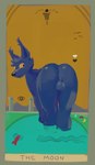 anthro balls bent_over biped black_nose blue_balls blue_body blue_ears blue_fur blue_hair blue_perineum butt card card_template cheek_tuft ear_tuft facial_tuft fortune_telling fur genitals glistening glistening_balls glistening_genitalia glistening_nose group hair heart_symbol major_arcana male perineum presenting presenting_balls presenting_hindquarters rear_view short_hair simple_eyes solo solo_focus standing tarot tarot_card the_moon_(tarot) tuft oselotti sandio canid canine mammal hi_res