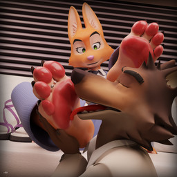 4_toes anthro barbell_piercing barefoot clothing digit_ring duo eyelashes facial_tuft feet female foot_fetish foot_focus foot_lick humanoid_feet jewelry licking long_eyelashes male male/female pawpads paws piercing plantigrade plantigrade_pawpads ring soles text toe_ring toes tongue tuft kenuwu kaylafox_(modeler) dreamworks the_bad_guys diane_foxington mr._wolf_(the_bad_guys) canid canine canis fox mammal wolf 1:1 2026 absurd_res artist_name english_text hi_res