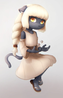 4_fingers 4_toes anthro black_body black_fur black_nose blonde_hair clothed clothing d6 dice feet female fingers flip_flops footwear fur hair humanoid_feet humanoid_hands looking_at_viewer plantigrade sandals shoes solo toes yellow_eyes kuropapu ankama dofus wakfu gra_(kuropapu) domestic_cat ecaflip felid feline felis mammal 2017 hi_res