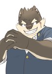 anthro eyebrows facial_scar fur grey_body grey_fur grin male scar smile solo thick_eyebrows penguin0700 lifewonders tokyo_afterschool_summoners moritaka_(tas) canid canine canis domestic_dog mammal absurd_res hi_res